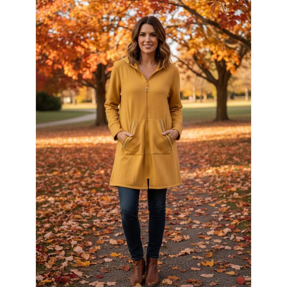 Cuddl Duds Mustard Yellow Zip Front Hoodie Tunic - Size S
